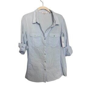 Cavalini Button Up Shirt Women's XL‎ Blue Minimalist Coastal Grandmother Preppy